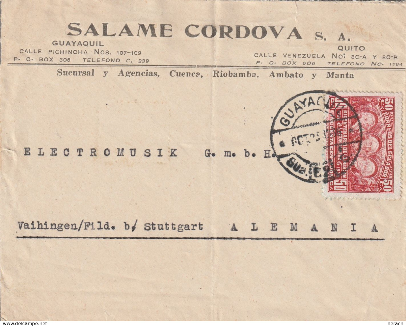 Equateur Lettre Pour L'Allemagne 1936 - Equateur