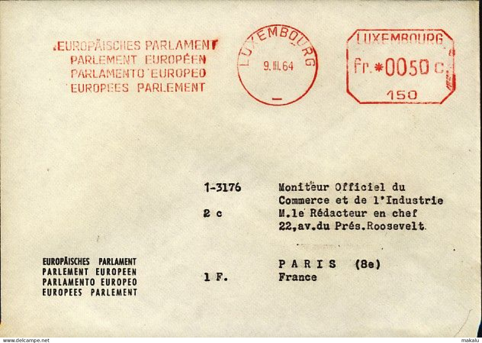 Luxembourg Parlement Européen EMA 1964 - Comunità Europea