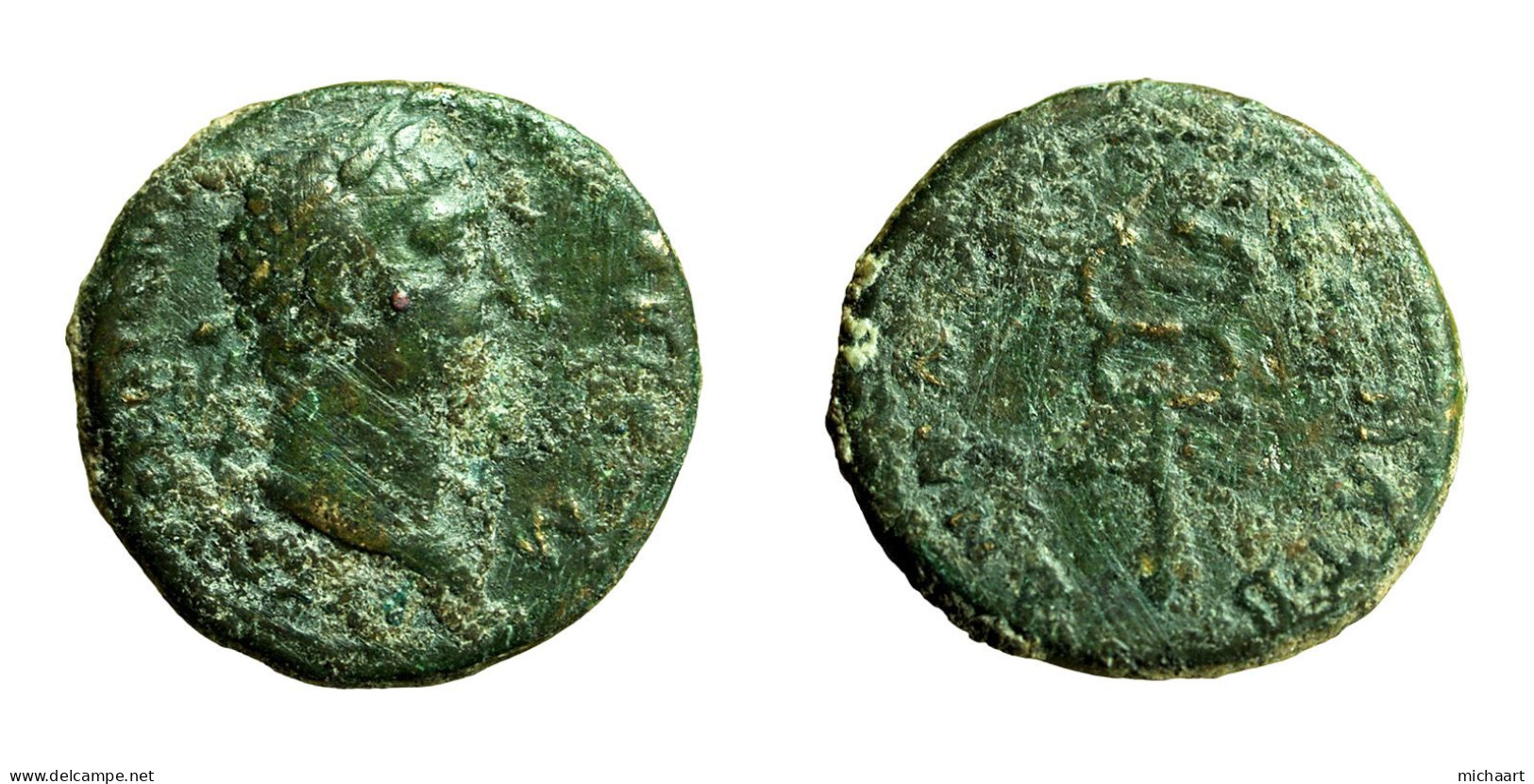 Roman Coin Trajan Cappadocia Caesarea AE17mm Head / Winged Caduceus 04024 - The Anthonines (96 AD To 192 AD)