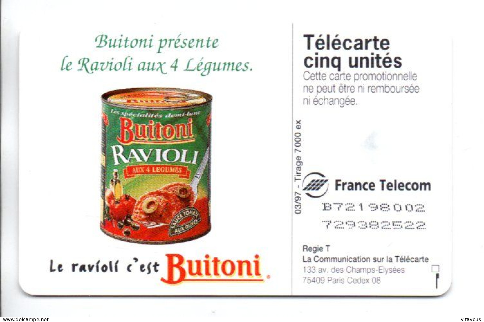 GN 313 BUITONI RAVIOLI Télécarte FRANCE 5 Unités Phonecard  (G 1076) - 5 Eenheden