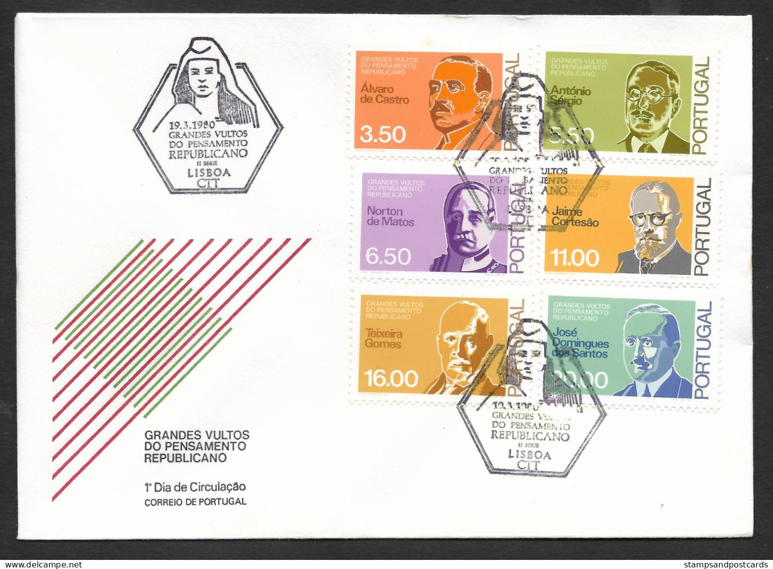 Portugal FDC 1980 Figures De La Pensée Républicaine Figures Of Republican Thought - FDC