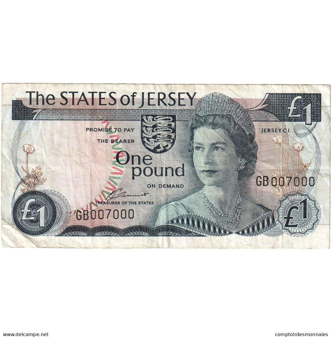 Billet, Jersey, 1 Pound, Undated (1976-1988), KM:11a, TTB - Jersey