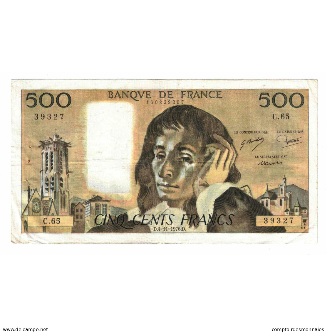 France, 500 Francs, Pascal, 1976, C.65, TB, Fayette:71.15, KM:156d - 500 F 1968-1993 ''Pascal''