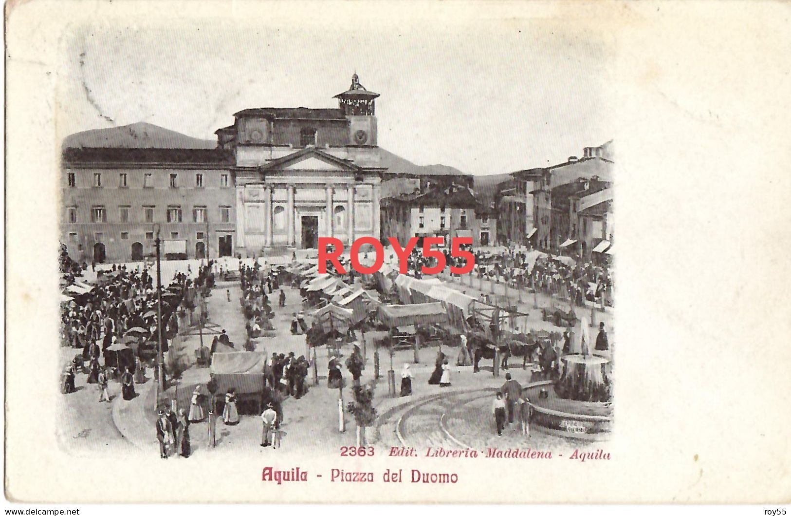 Abruzzo-l'aquila-piazza Del Duomo Animatissima Veduta Giorno Di Mercato Primissimi 900 (f.piccolo/v.retro) - L'Aquila