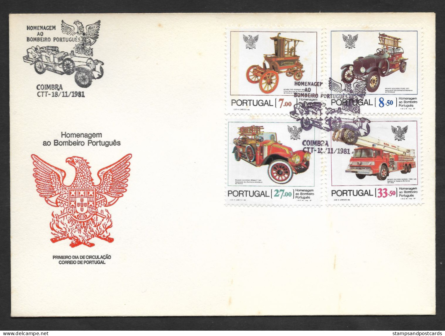 Portugal FDC 1981 Sapeurs-pompiers Cachet Coimbra Firefighters FDC Coimbra First Day Postmark - Firemen