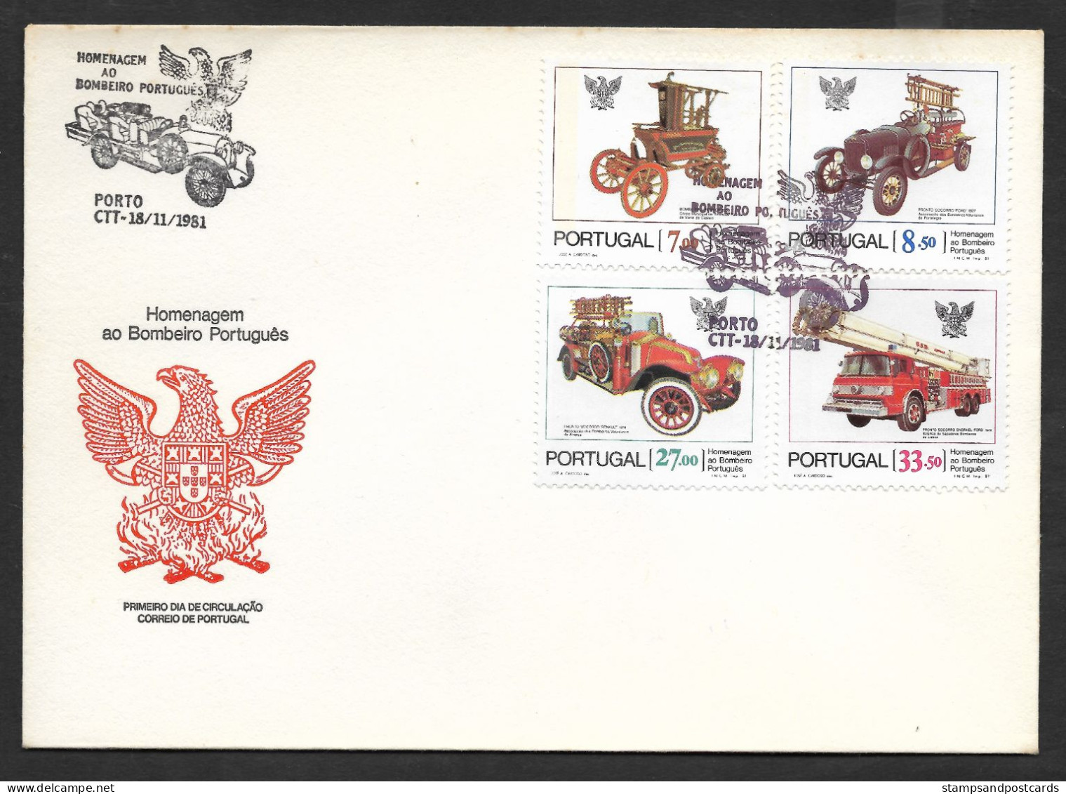 Portugal FDC 1981 Sapeurs-pompiers Cachet Porto Firefighters FDC Oporto First Day Postmark - Firemen