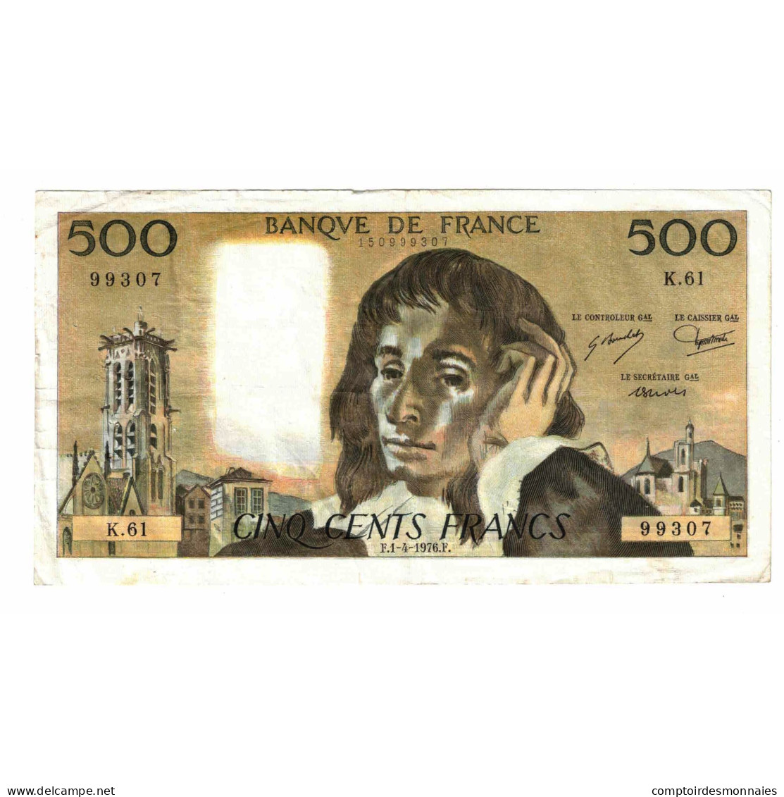 France, 500 Francs, Pascal, 1976, K.61, TB, Fayette:71.14, KM:156d - 500 F 1968-1993 ''Pascal''