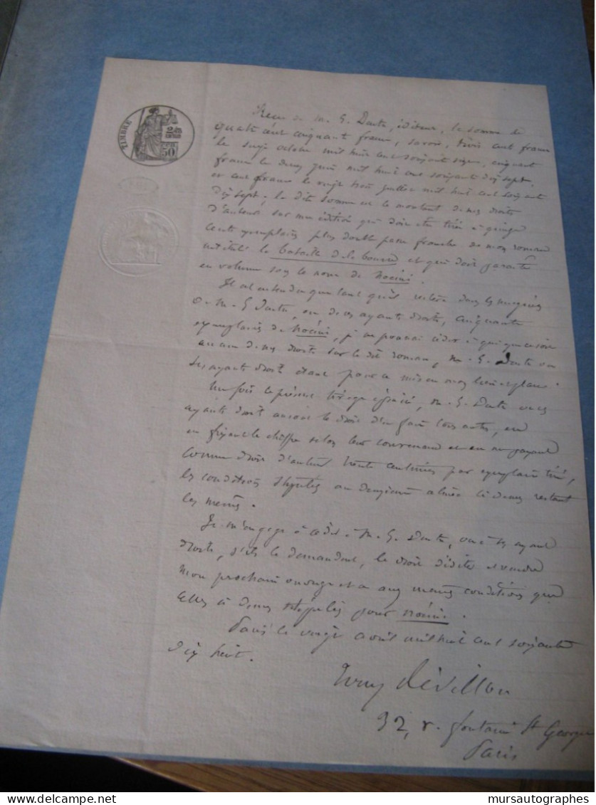 TONY REVILLON Autographe Signé 1878 ROMANCIER DEPUTE CLEMENCEAU RECU VENTE DENTU - Schrijvers