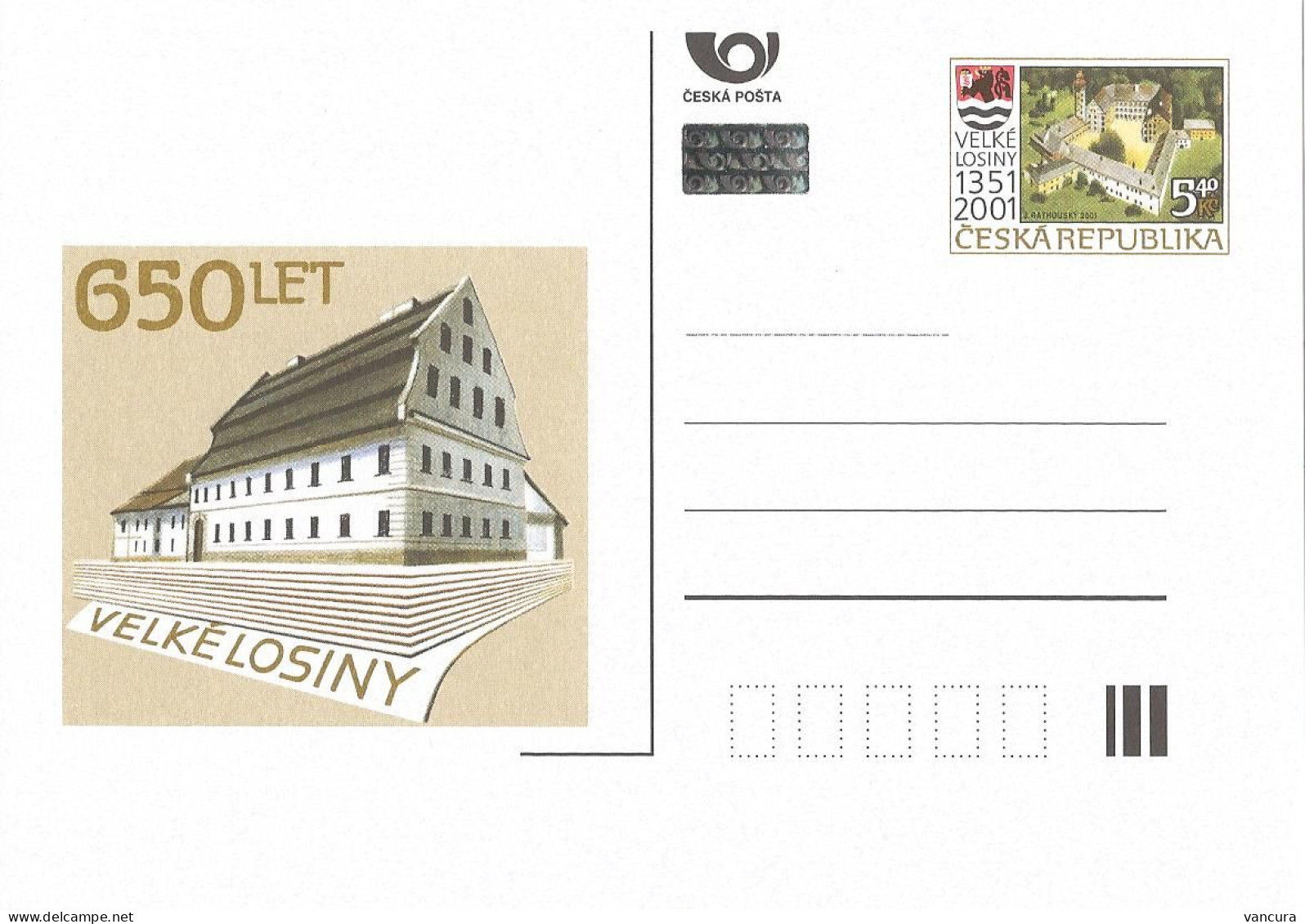 CDV 67 Czech Republic Velke Losiny, 650th Anniversary 2001 Groß Ullersdorf Coat Of Arms Paper Mill - Fabriken Und Industrien