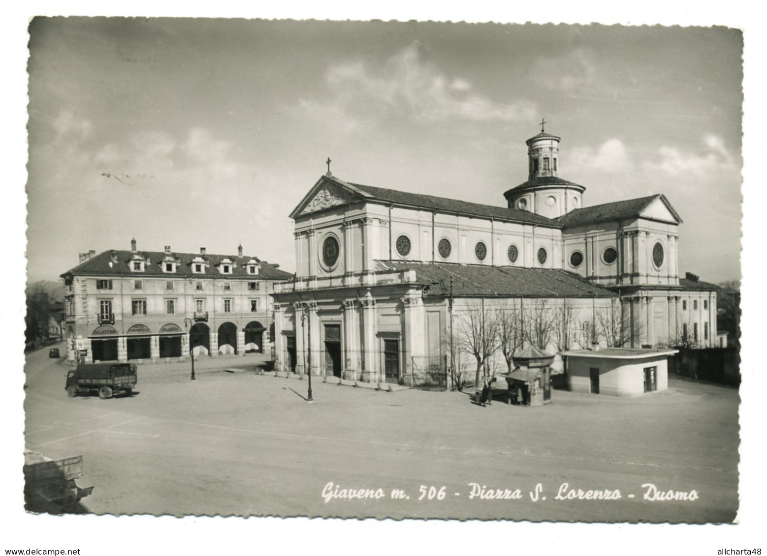 D2191] GIAVENO Torino PIAZZA SAN LORENZO - DUOMO Camion Viaggiata 1958 - Panoramische Zichten, Meerdere Zichten