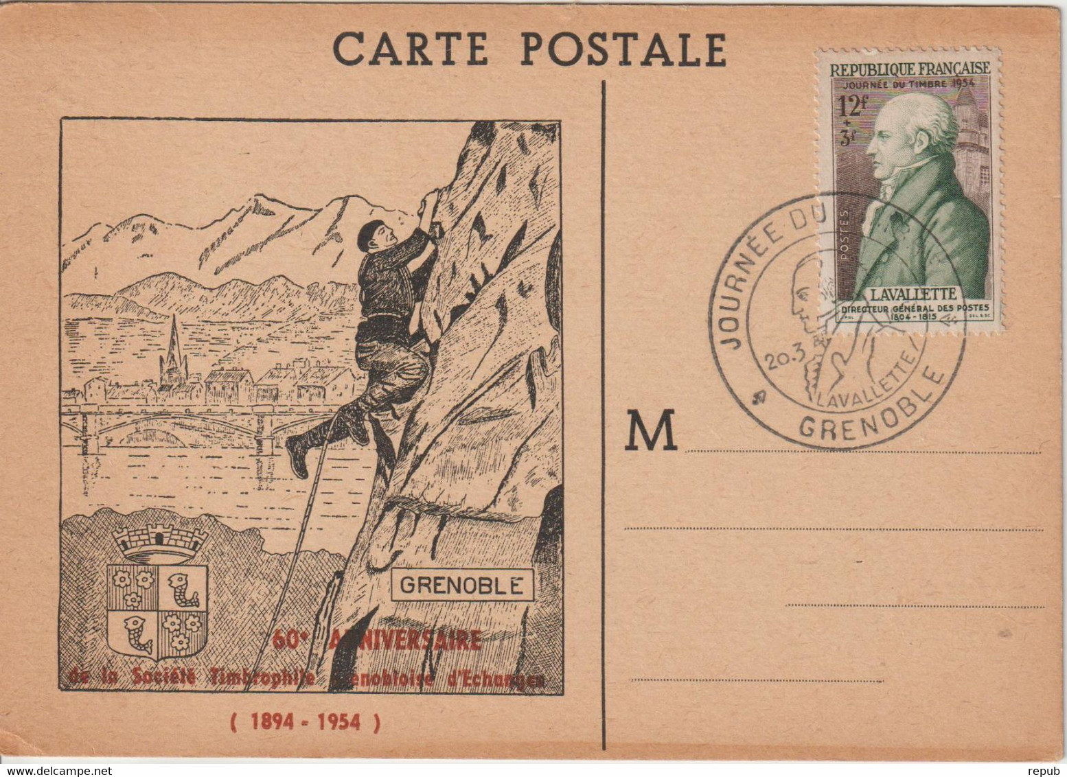 France Carte Maximum 1954 Journée Du Timbre Grenoble 969 - 1950-1959
