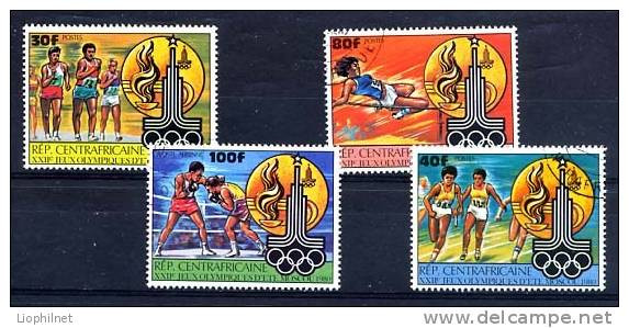 CENTRAFRIQUE 1980, Yv. 427/30, J.O. MOSCOU, MARCHE, COURSE A PIED, SAUT HAUTEUR, 4 Valeurs Oblitérées / Used. R281 - Ete 1980: Moscou