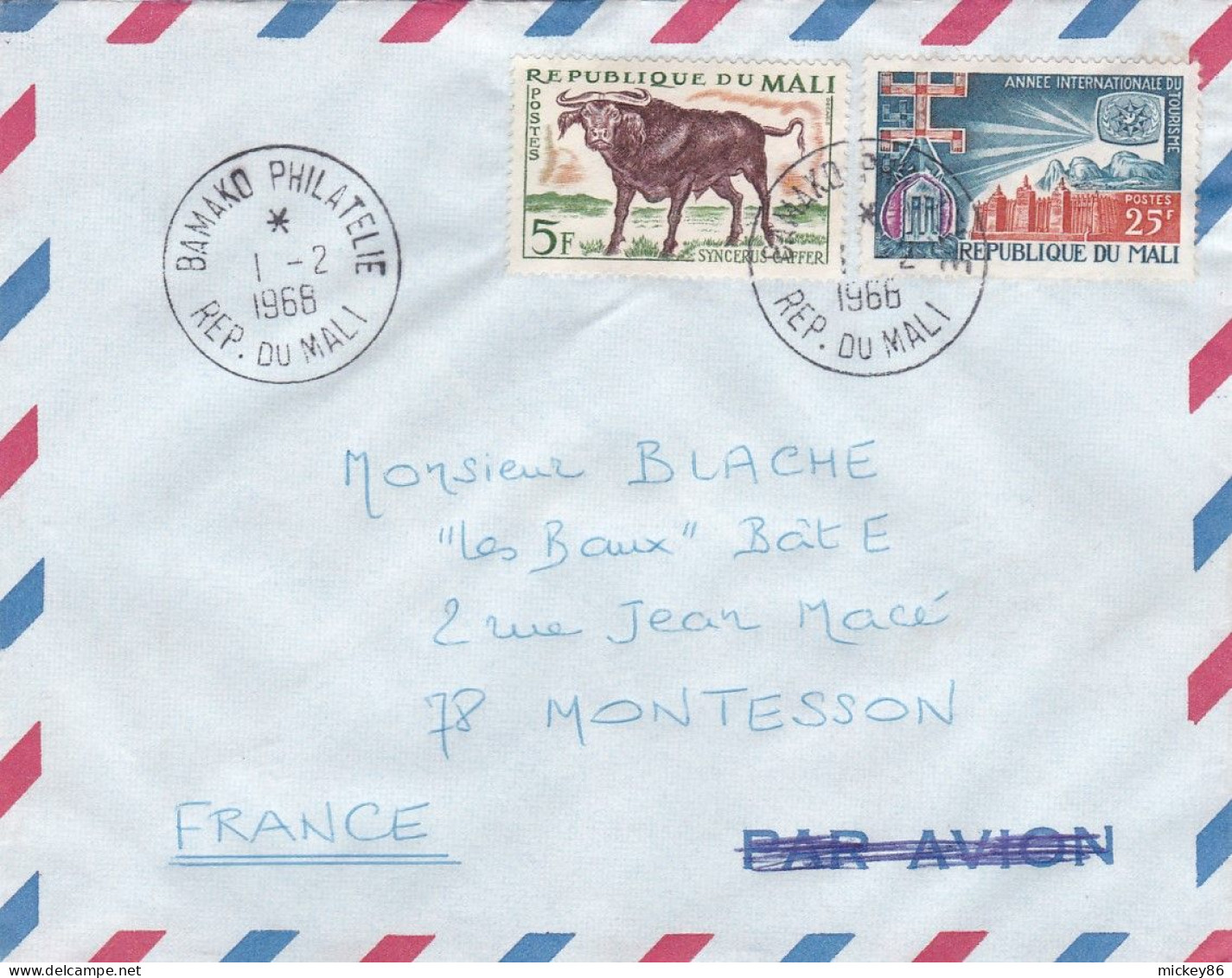 MALI --1968- Lettre BAMAKO  à MONTESSON-78 (France)....timbres  Divers...cachet BAMAKO PHILATELIE - Mali (1959-...)