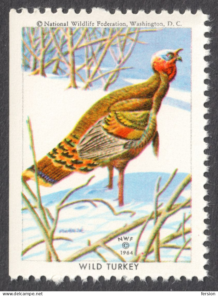 Wild TURKEY BIRD Snow National Wildlife Federation Washington NWF 1964 USA Charity LABEL CINDERELLA VIGNETTE - Paons