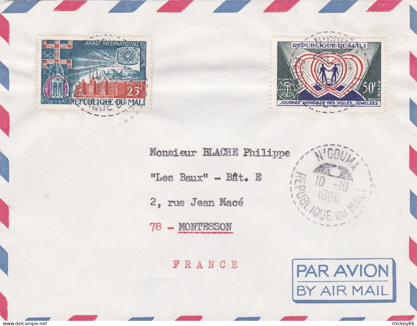 MALI --1968- Lettre N'GOUMA  à MONTESSON-78 (France)....timbres  Divers...cachet - Malí (1959-...)
