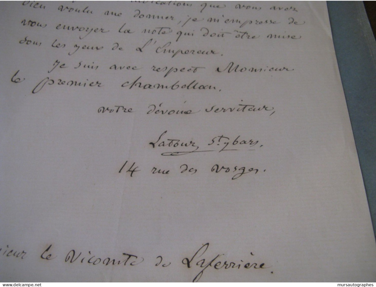 ISIDORE LATOUR SAINT-YBARS Autographe Signé 1868 DRAMATURGE RACHEL à LAFERRIERE - Politico E Militare