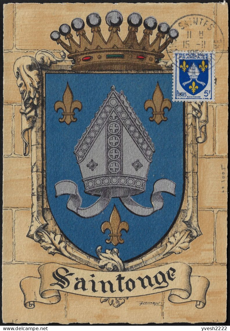 France 1954 Y&T 1005, Carte Maximum. Armoiries Des Provinces. Saintonge. Mitre D'argent - 1941-66 Armoiries Et Blasons