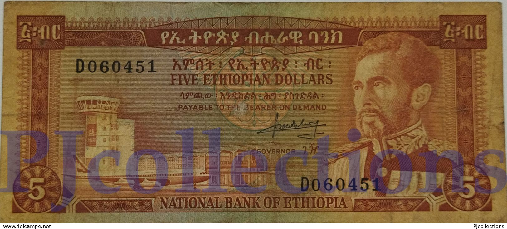 ETHIOPIA 5 DOLLARS 1966 PICK 26a AVF - Ethiopie