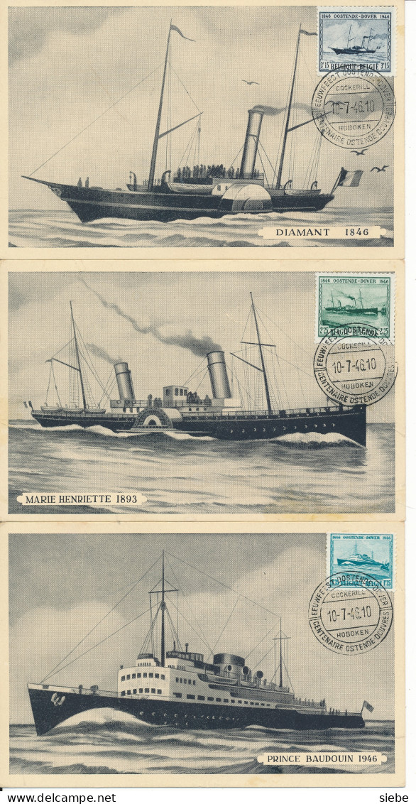 3 Maxi Kaarten 725/ 727 Oostende Dover  - 1934-1951