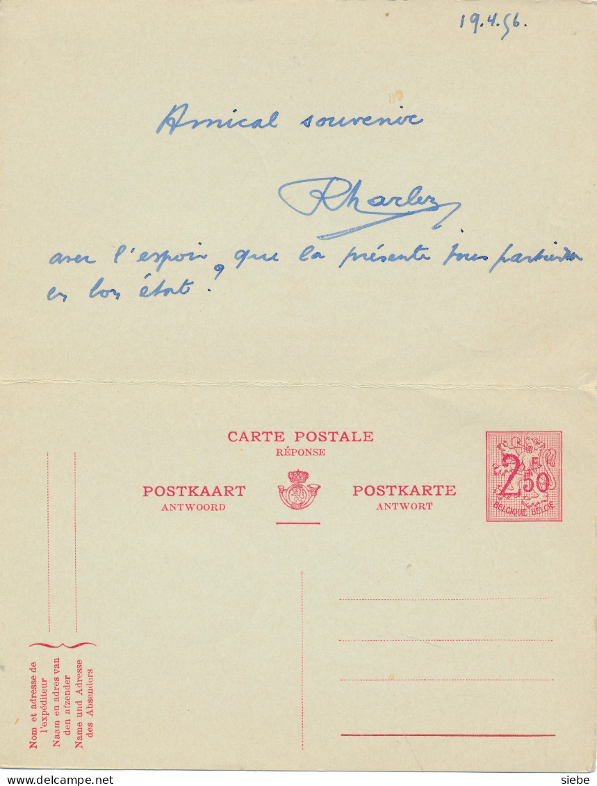 Entiers 151 AFN 2.50 - Réponse Payé – Via SABENA FFC Palma De Mallorca 24-4-56 - Antwoord-betaald Briefkaarten