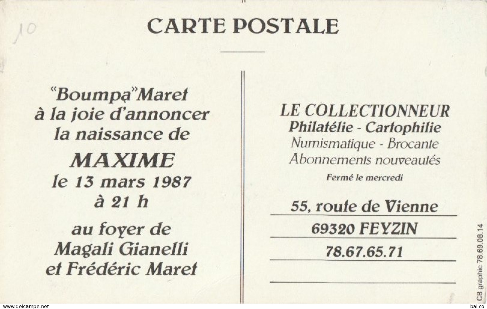 Faire  Part De Naissance - MAXIME 13 Mars 1987 - Geboorte
