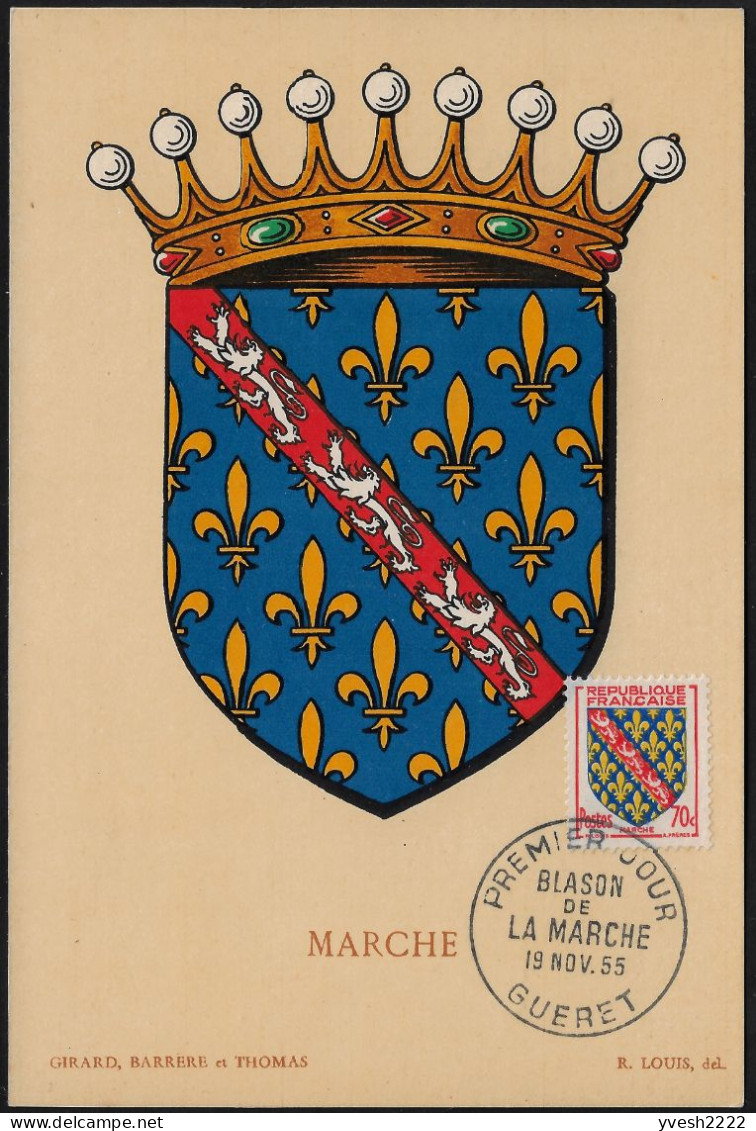 France 1955 Y&T 1045, Carte Maximum. Armoiries Des Provinces. Marche - 1941-66 Armoiries Et Blasons