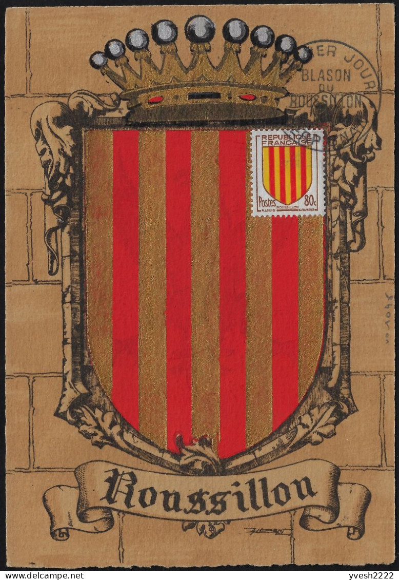 France 1955 Y&T 1046, Carte Maximum. Armoiries Des Provinces. Roussillon - 1941-66 Stemmi E Stendardi
