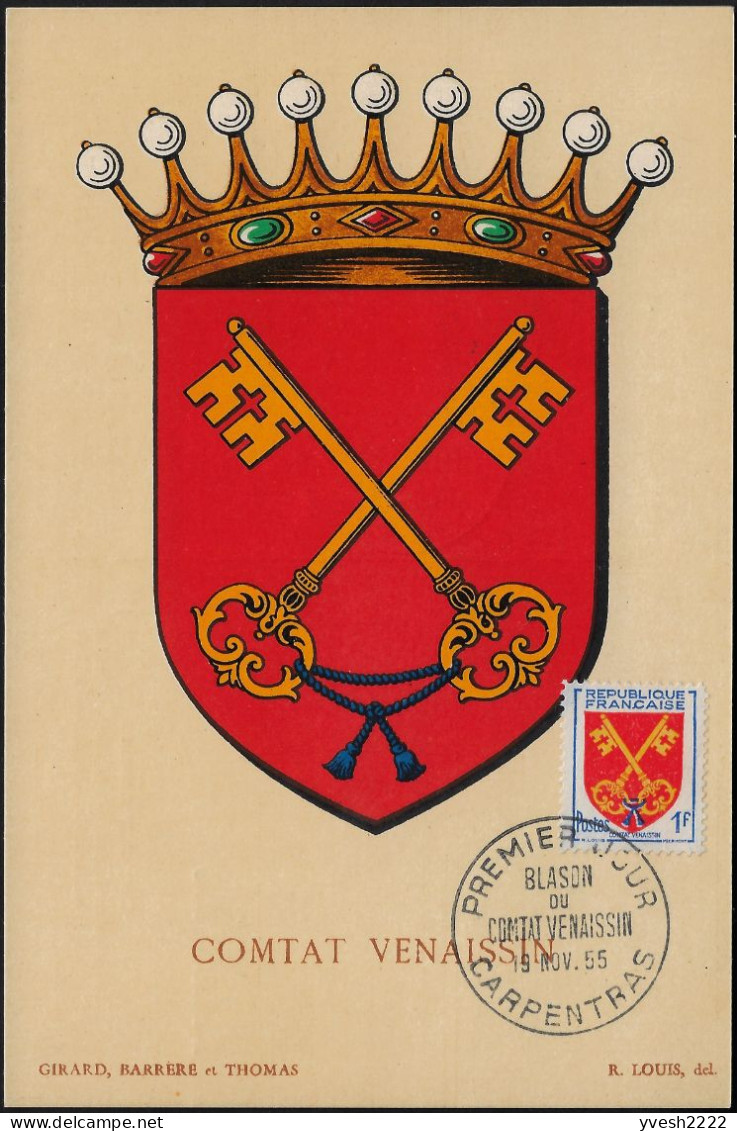 France 1955 Y&T 1047, Carte Maximum. Armoiries Des Provinces. Comtat Venaissin. Clés - 1941-66 Wappen