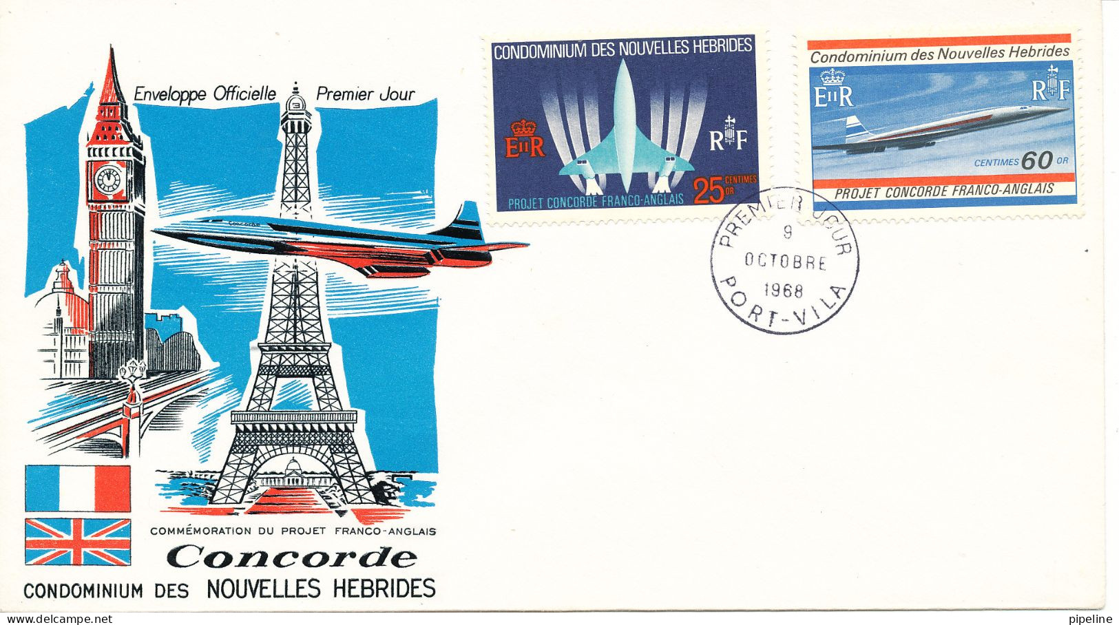 New Hebrides FDC 9-10-1968 Concorde Complete Set Of 2 With Cachet - FDC