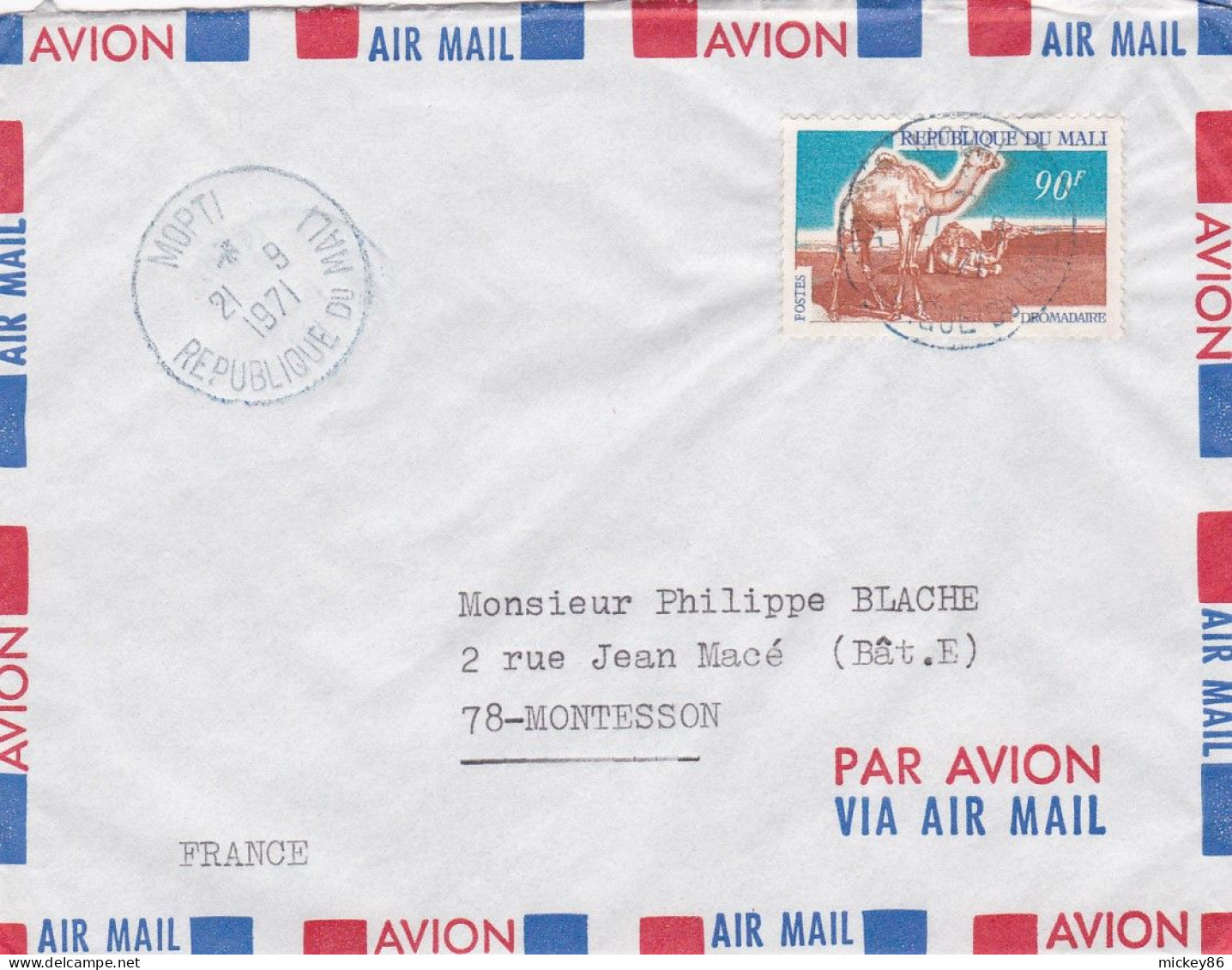 MALI --1971- Lettre MOPTI   à MONTESSON-78 (France)....timbre Dromadaire Seul Sur Lettre  ...cachet - Malí (1959-...)