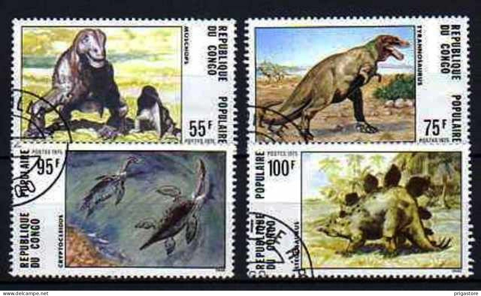 Congo 1975 Animaux Préhistoriques (5) Yvert N° 401 à 404 Oblitéré Used - Afgestempeld