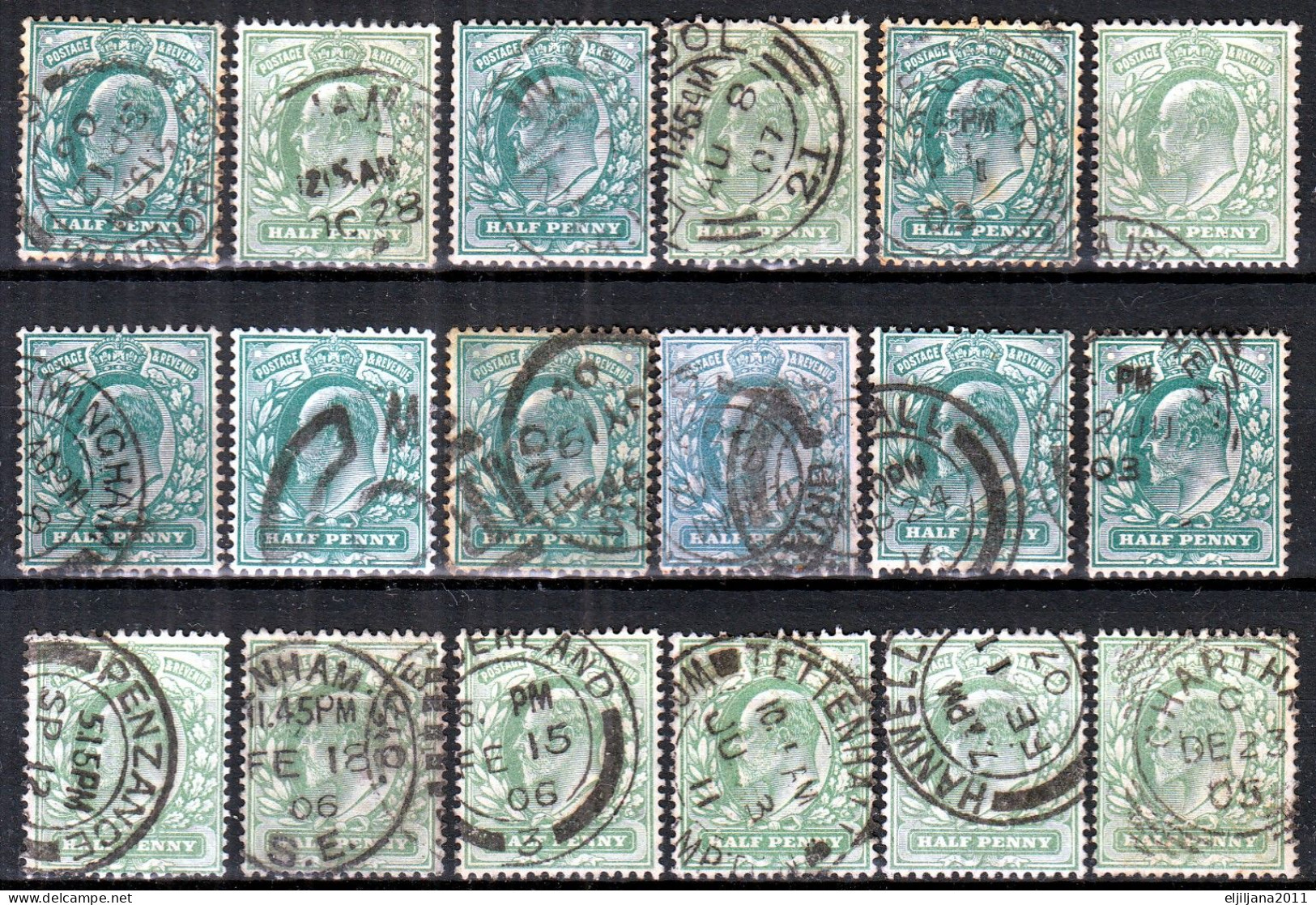 Great Britain - GB / UK 1902 - 1904 ⁕ KEVII. Half Penny 18v Used / Shades / Unchecked - Postmark - See Scan - Used Stamps