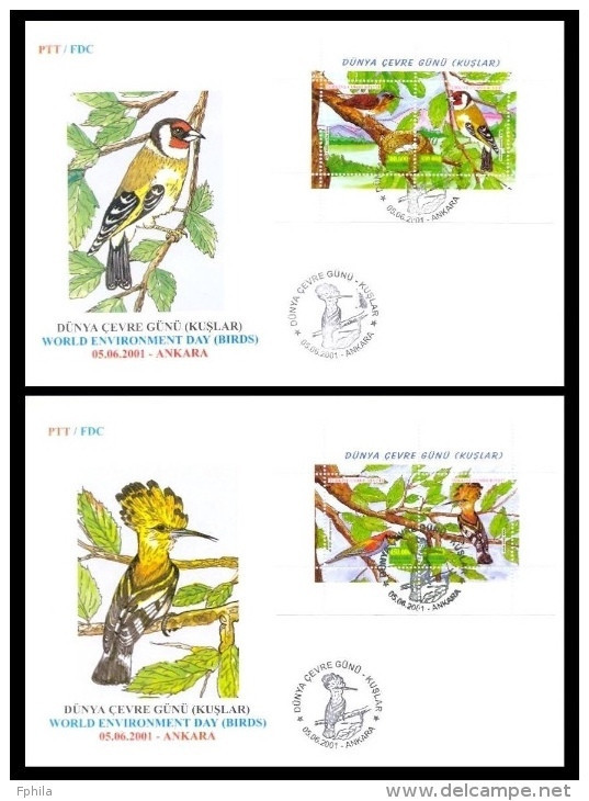 2001 TURKEY WORLD ENVIRONMENT DAY - BIRDS (2x) FDC - FDC