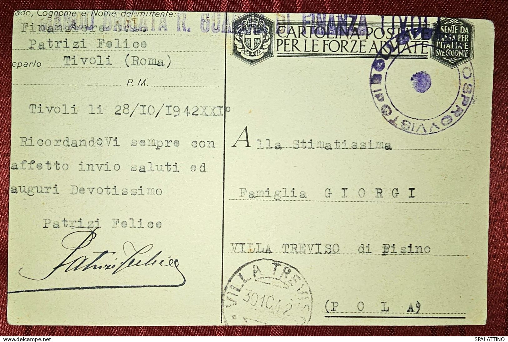 ITALIAN CENSORED POSTAL STATIONERY 1942. WWII SENT TO TREVISO NEAR PISINO, ISTRIA, TRVIŽ, PAZIN, CROATIA, RARE !!! - War Propaganda