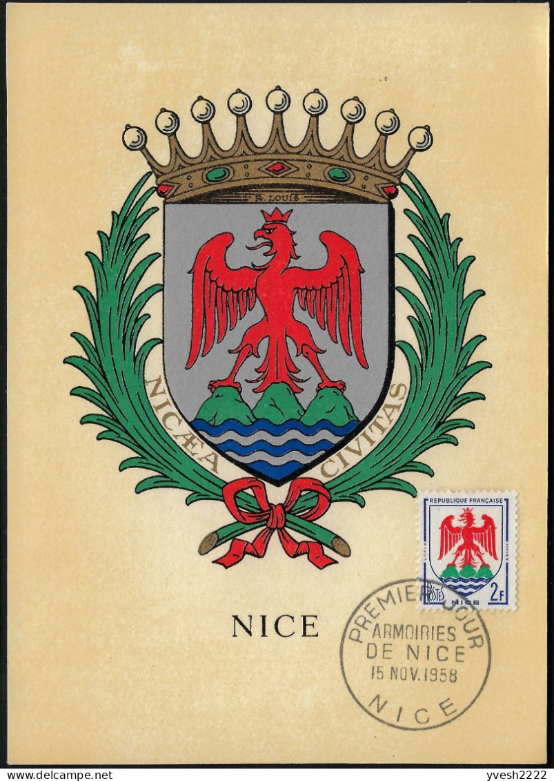 France 1958 Y&T 1184 Sur Carte Maximum. Armoiries Des Villes. Nice - 1941-66 Coat Of Arms And Heraldry