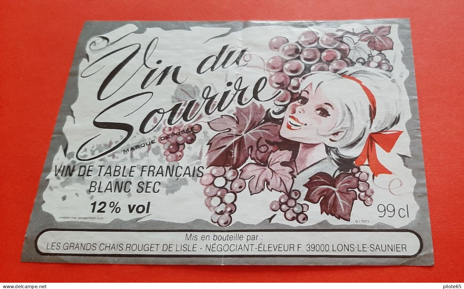 ETIQUETTE DECOLLEE / THEME JEUNE FILLE / FEMME / VIN DU SOURIRE / VIN BLANC / LES GRANDS CHAIS ROUGET DE LISLE - Weisswein