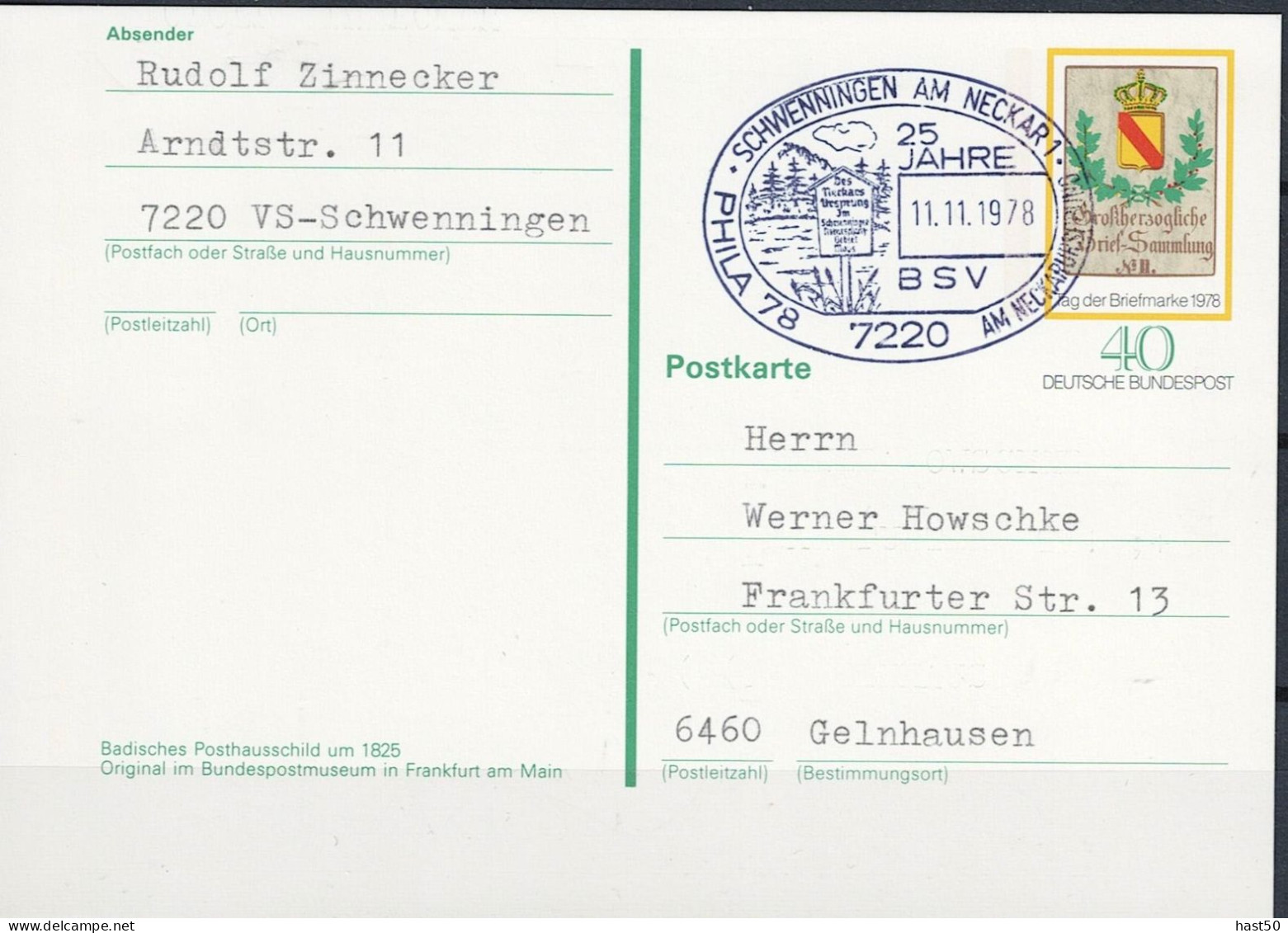 BRD FGR RFA - SonderpostkarteTag Der Briefmarke (MiNr: PSo 5 1978 - Siehe Scan - Postkarten - Gebraucht
