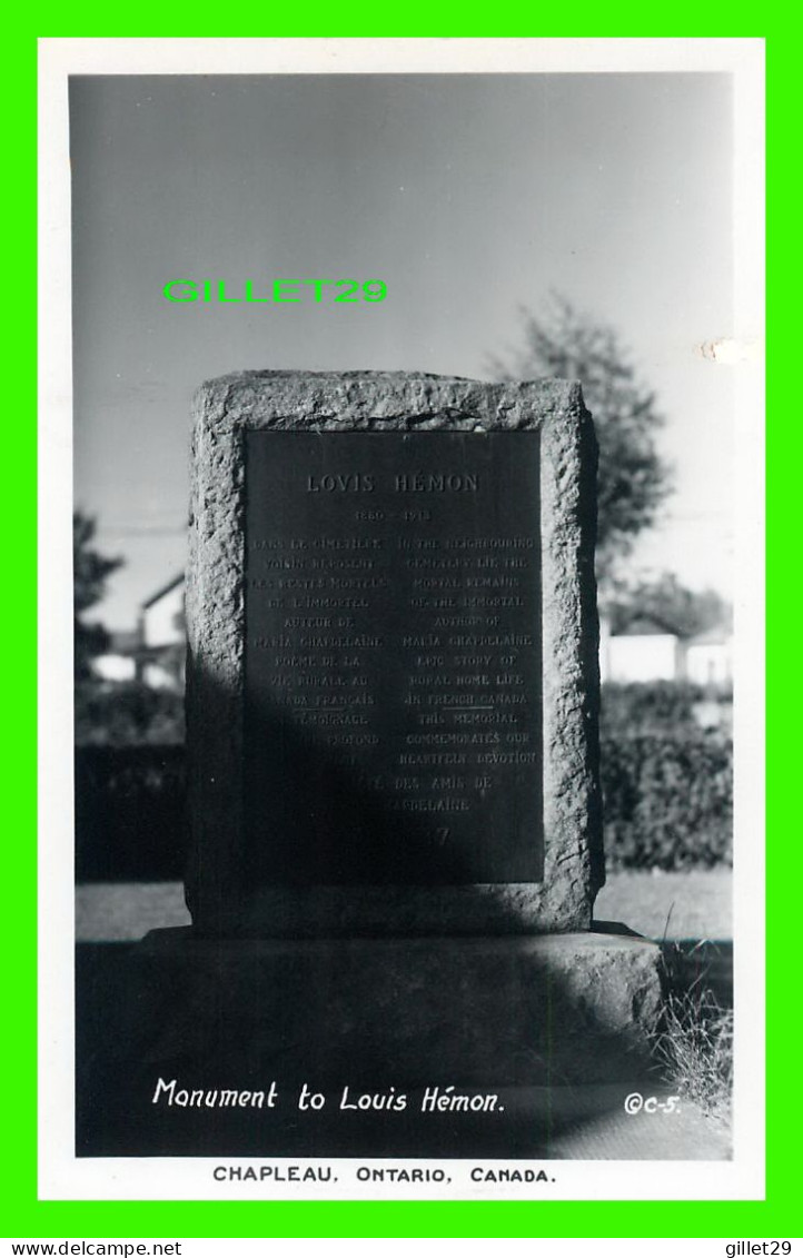 CHAPLEAU, ONTARIO - MONUMENT TO LOUIS HÉMON - WILDERNESS PICTURES - - Sonstige & Ohne Zuordnung