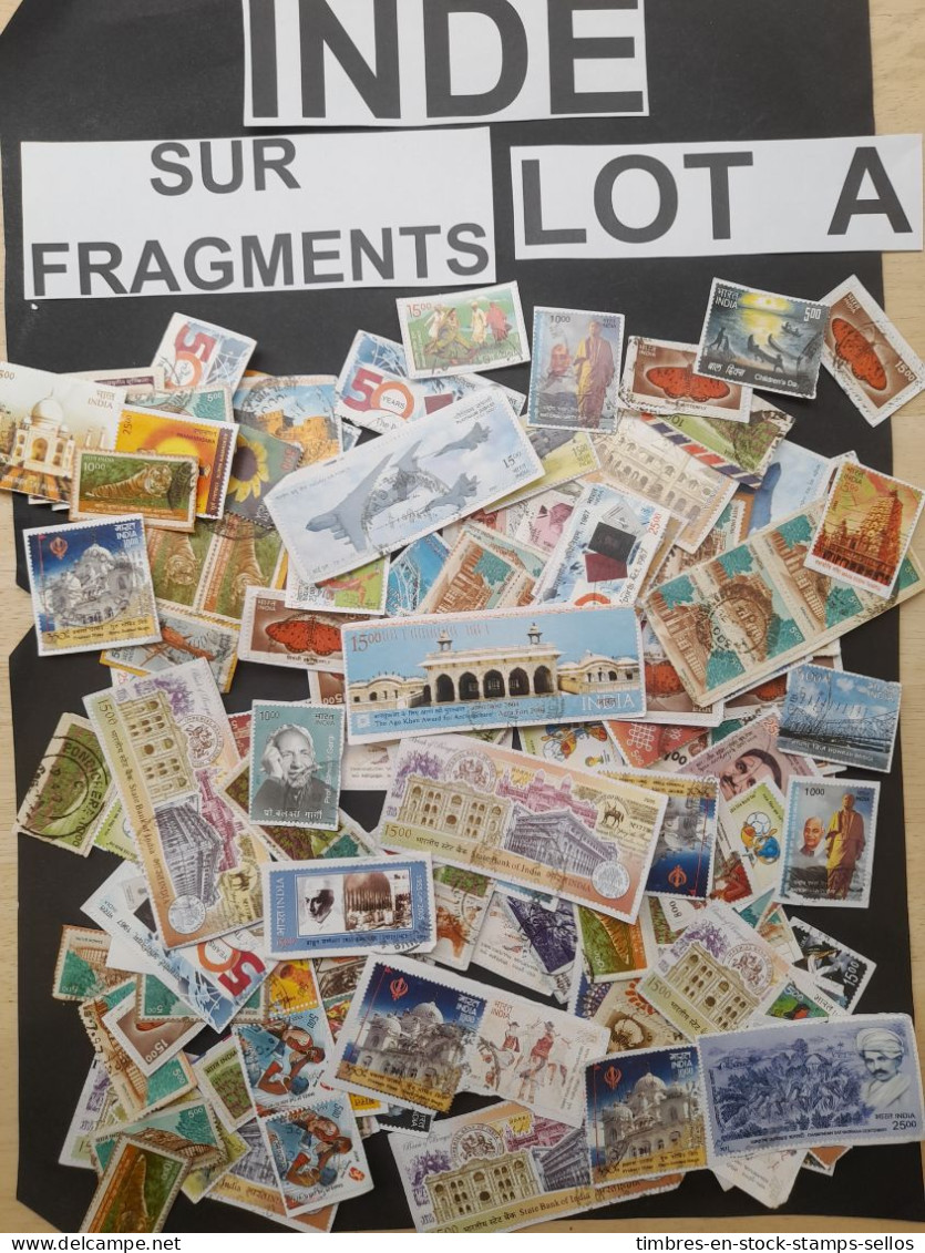 INDE VRAC 40 G LOT A SUR FRAGMENTS ,MODERNES, GRANDS  印度散装 40 克，大量碎片，现代，大号 LARGE ON PAPER - Lots & Kiloware (mixtures) - Max. 999 Stamps