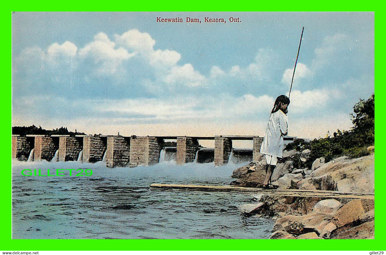 KENORA, ONTARIO - KEEWATIN DAM - ANIMATED WITH KID FISHING - LAKE OF THE WOODS MUSEUM - BILKO PRINTING - - Altri & Non Classificati