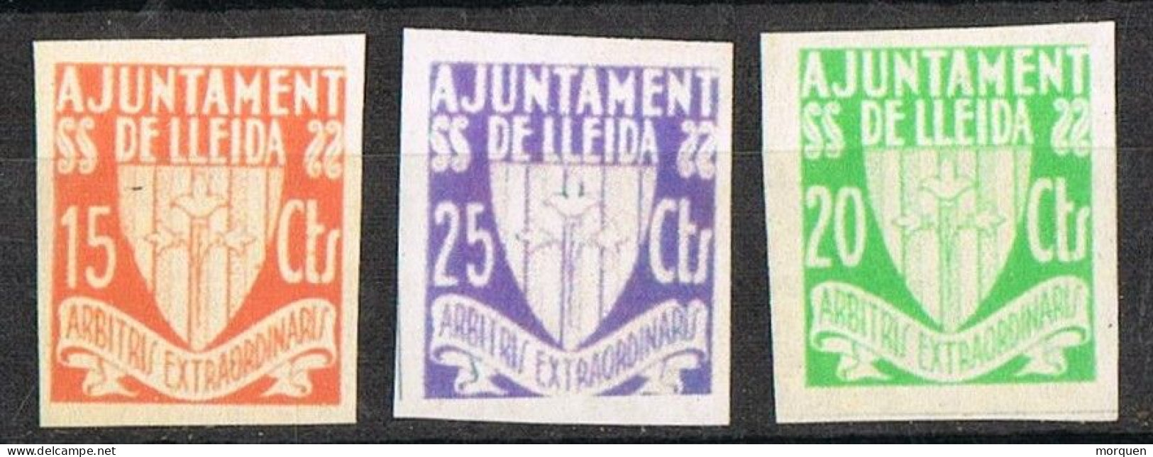 Tres Sellos Municipales LERIDA, Arnitrios Extraordinarios 15.20-25 Cts. Local, Municipal * - Revenue Stamps