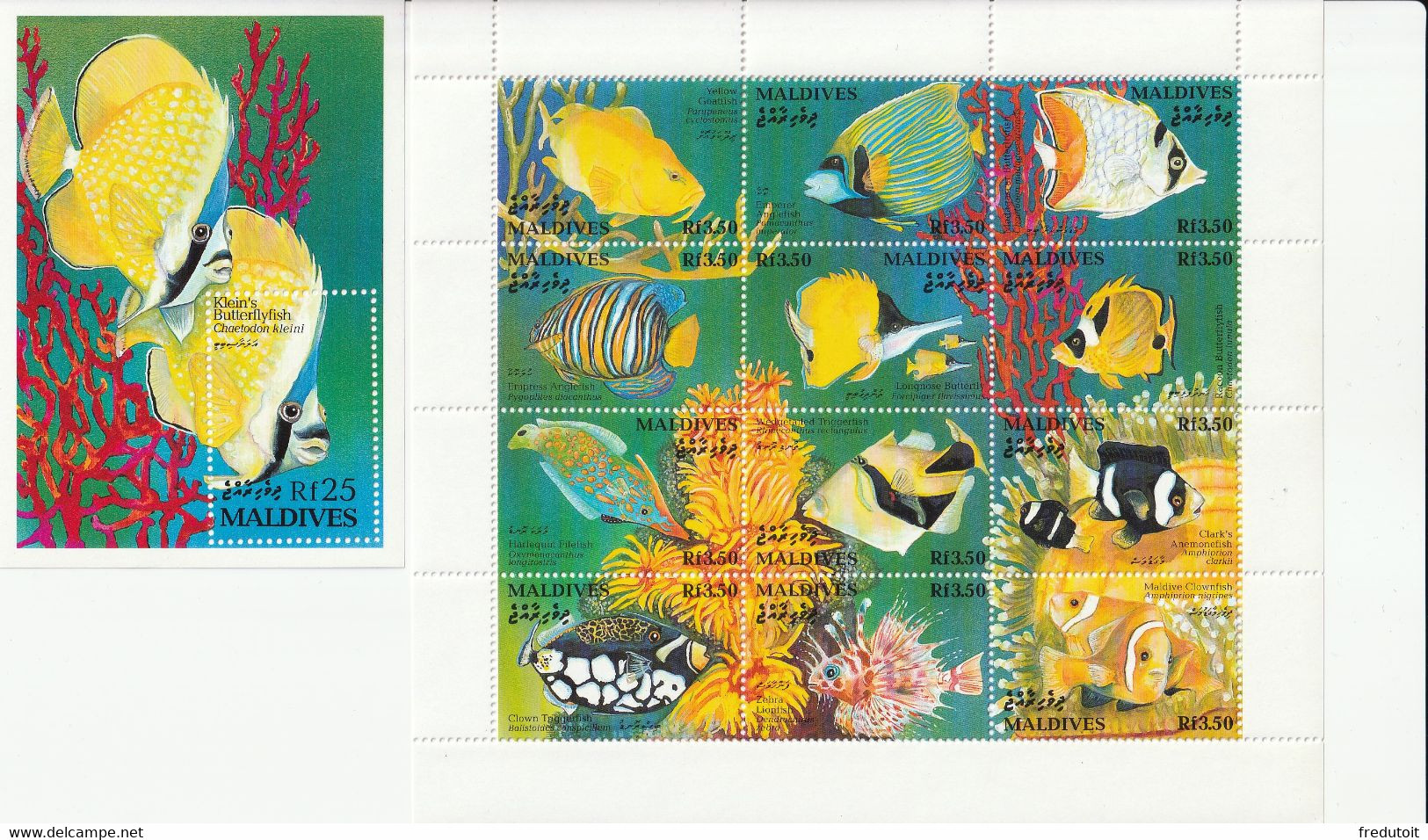 MALDIVES - N°1669/80+BLOC N°282 ** (1993) Faune Marine - Malediven (1965-...)