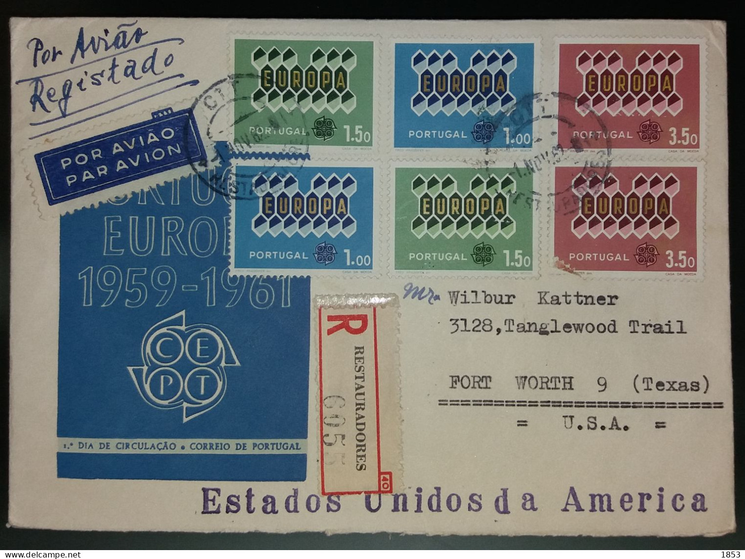 1962 - EUROPA CEPT - POR AVIÂO / REGISTADO - TEXAS - Brieven En Documenten