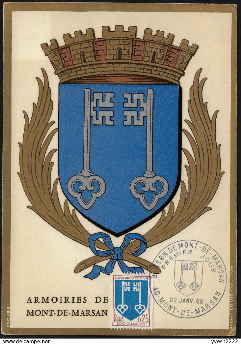 France 1966 Y&T 1469 Sur Carte Maximum. Armoiries Des Villes. Mont-de-Marsan. Clés - 1941-66 Coat Of Arms And Heraldry