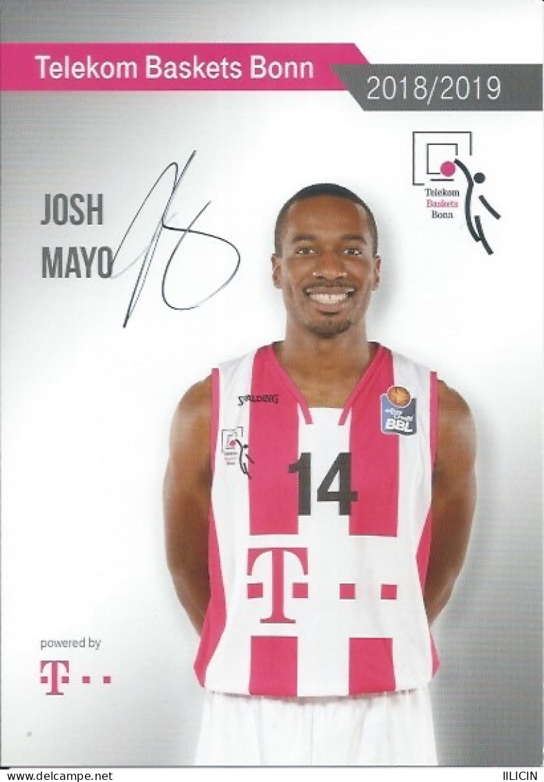 Trading Cards KK000591 - Basketball Germany Telekom Baskets Bonn 10.5cm X 15cm HANDWRITTEN SIGNED: Josh Mayo - Uniformes, Recordatorios & Misc