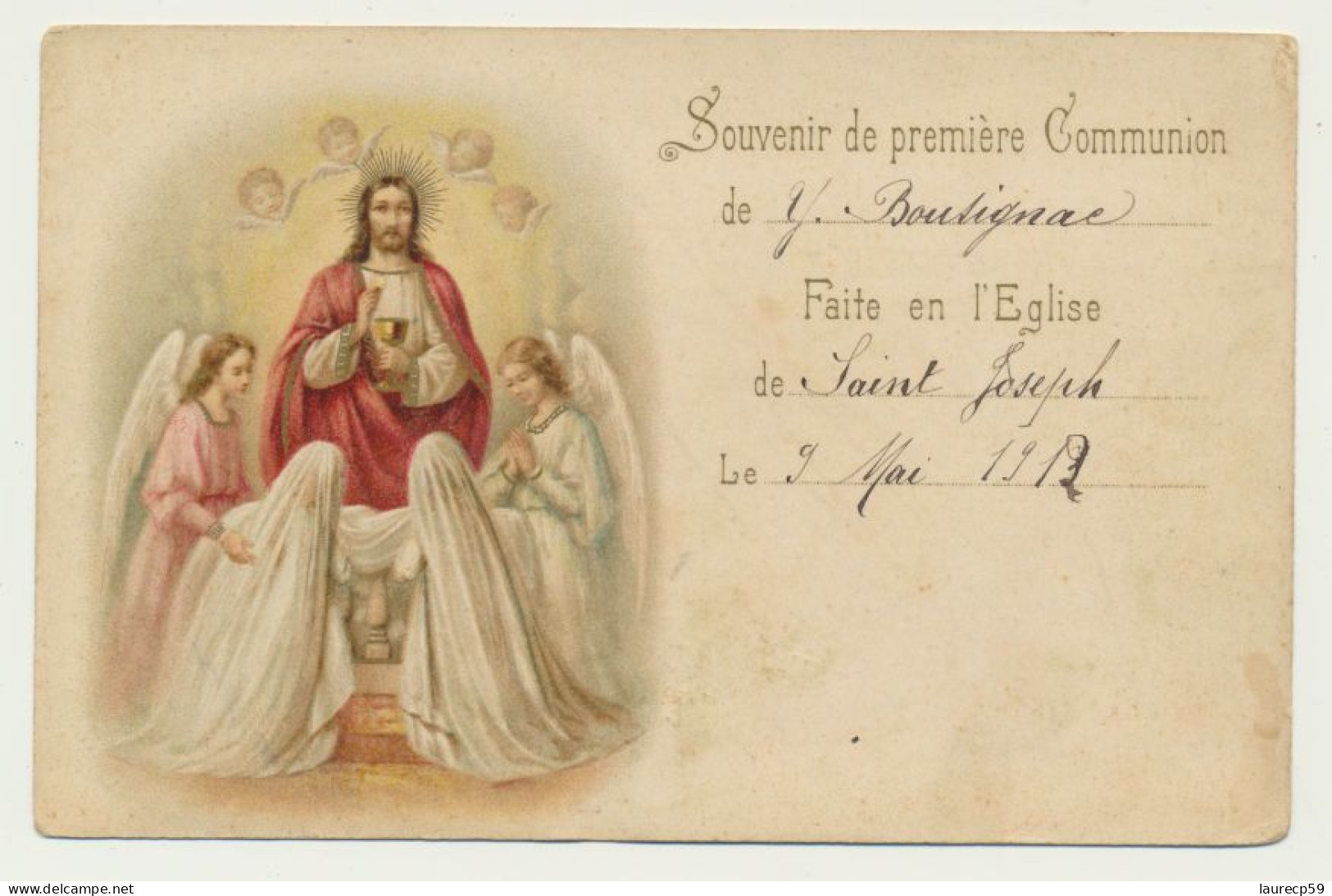 Carte Fantaisie Souvenir Première Communion En 1912 - Comuniones