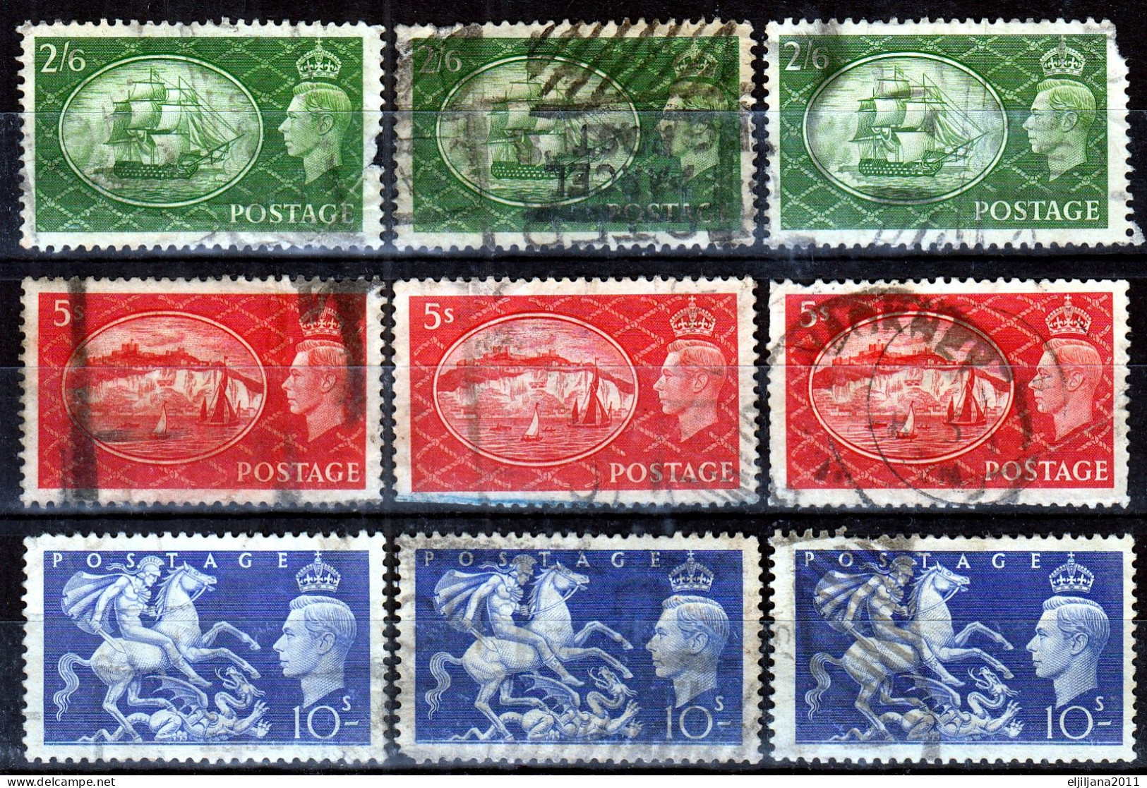 Great Britain - GB / UK 1951 ⁕ 2/6d, 5s, 10s KGVI. Mi.251-253, 9v Used - See Scan (some Damaged) - Gebraucht