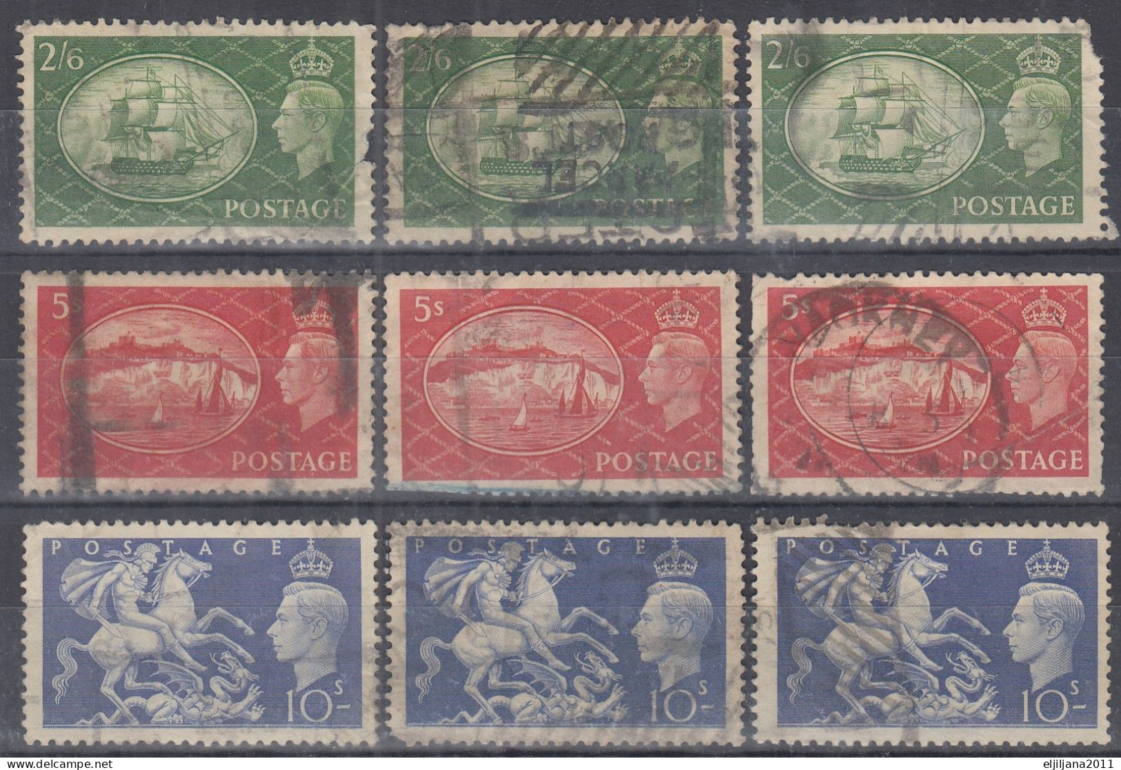 Great Britain - GB / UK 1951 ⁕ 2/6d, 5s, 10s KGVI. Mi.251-253, 9v Used - See Scan (some Damaged) - Usati