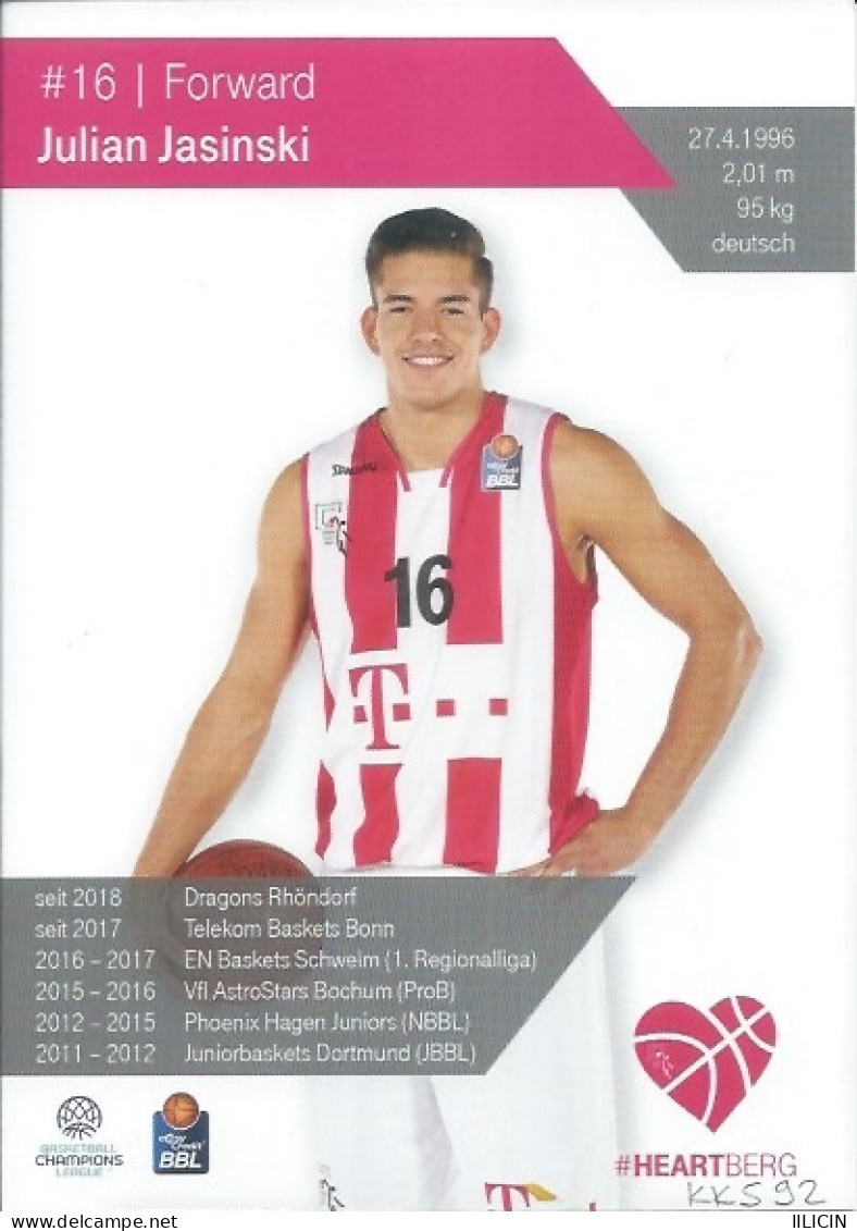 Trading Cards KK000592 - Basketball Germany Telekom Baskets Bonn 10.5cm X 15cm HANDWRITTEN SIGNED: Julian Jasinski - Kleding, Souvenirs & Andere