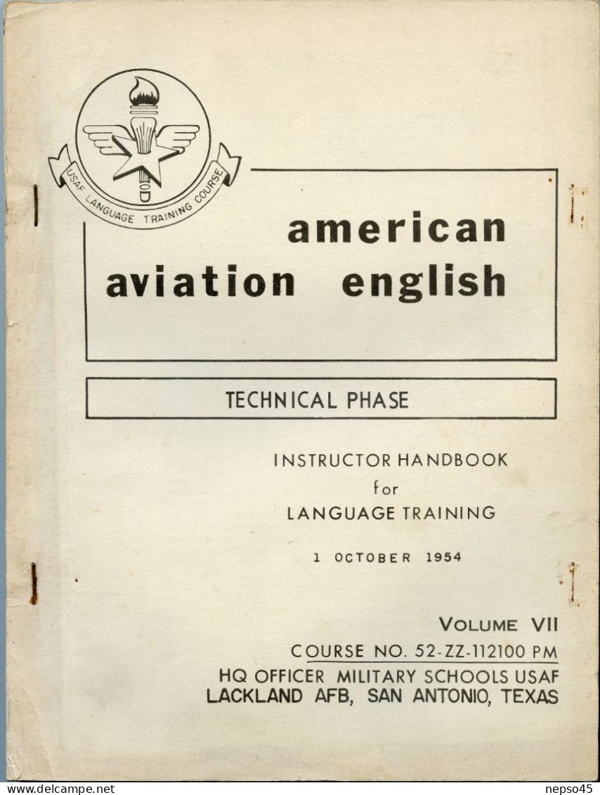 American Aviation English.Technical Phase.1954.HQ Officer Military Schools USAF.Lackland AFB.San Antonio.Texas. - Aviazione